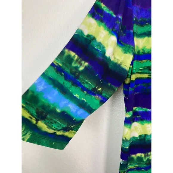 Susan Graver Women Top size Large Liquid knit V-Neck Watercolor 3/4 Sleeve Artsy - Picture 8 of 12